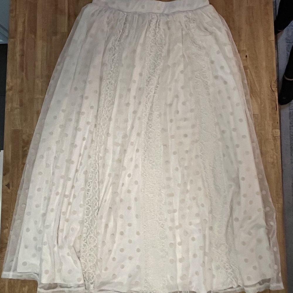 Torrid Cream Midi A-Line Skirt with Smocked Waist